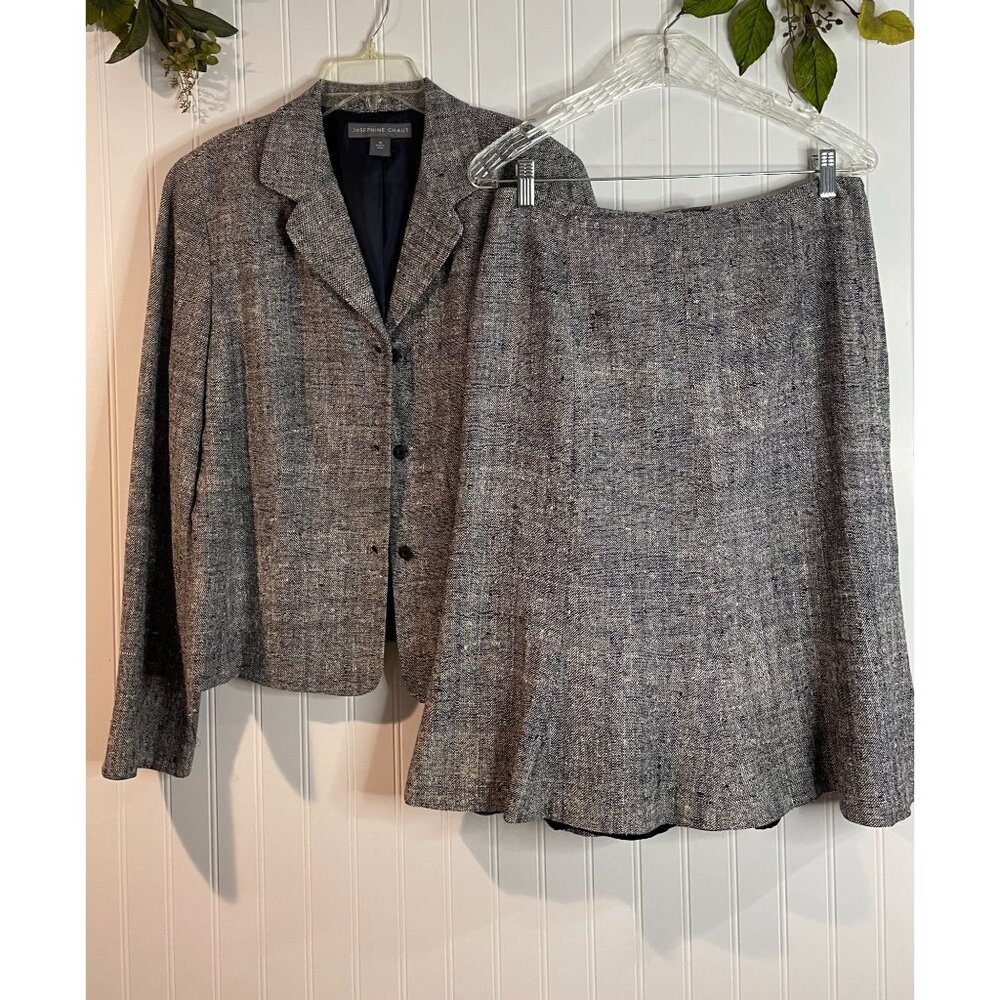 Josephine Chaus Gray Tweed Silk Skirt & Blazer Set Blazer Size 10/ Skirt Size 6